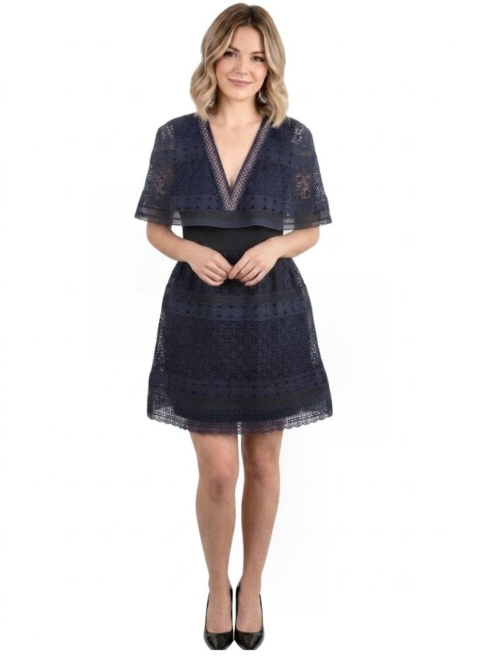 SELF-PORTRAIT Crochet-Lace Mini Dress, Blue, Women's Size US 6, UK 10